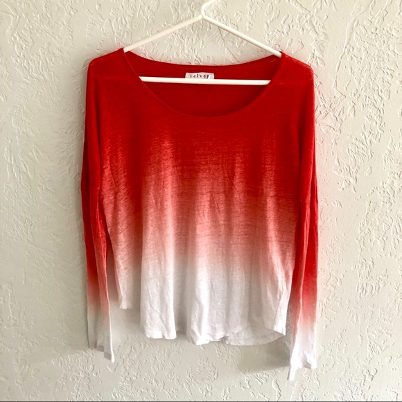 Velvet by Graham & Spencer Tops - Velvet 100% Linen Ombre Long Sleeve Tee Red XS